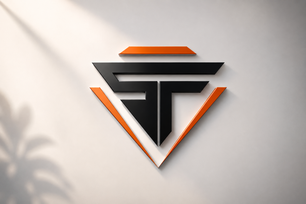 Minimalist fitness logo design representing a unisex Gym in kestopur, featuring a sleek black and orange emblem on a clean background that symbolizes strength, fitness, and modern gym culture.