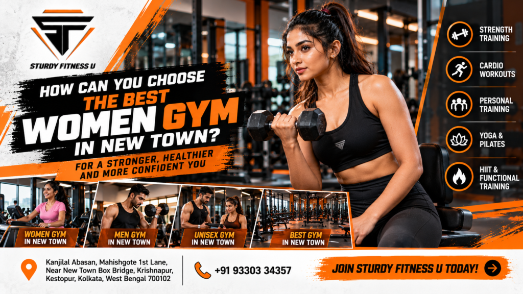 Women GYM in New Town – Sturdy Fitness U featuring strength training, cardio workouts, personal training, yoga, Pilates, HIIT, and functional fitness programs for men and women.